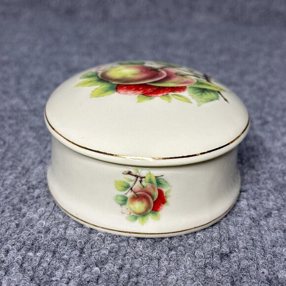 Vintage Formalities by Baum Bros Trinket Box Cream Gold Trim Fruit Print Dish - Picture 4 of 8